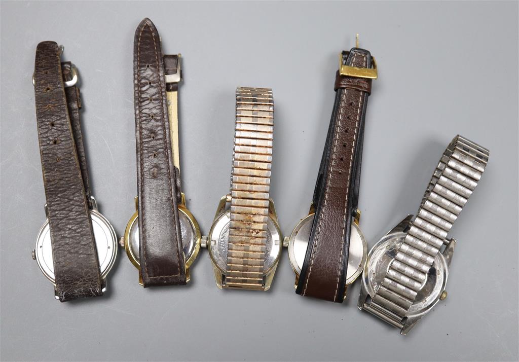 Five assorted wrist watches including Rotary, Kienzle and Larex.